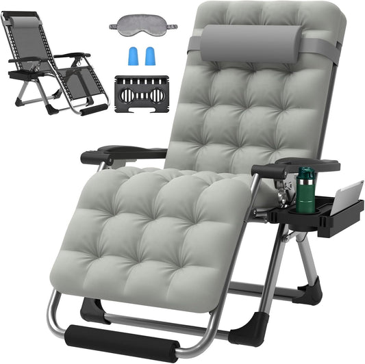 Suteck Oversized Zero Gravity Chair,29In XL Lounge Chair w/Removable Cushion&Headrest, Reclining Camping Chair w/Upgraded Lock and Footrest, Reclining Patio Chairs Recliner for Indoor Outdoor Gray
