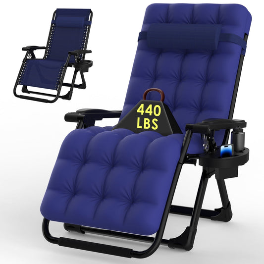 Suteck Zero Gravity Chair, Reclining Camping Lounge Chair w/Removable Cushion, Upgraded Lock and Cup Holder, Reclining Patio Chairs Folding Recliner for Indoor and Outdoor Royalblue