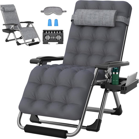 Suteck 29In Oversized Zero Gravity Chair,XL Lounge Chair w/Removable Cushion&Headrest, Reclining Camping Chair , Reclining Patio Chairs for Indoor Outdoor Fossil Gray
