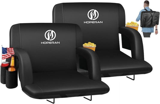 Suteck 23" 2PCS Stadium Seats for Bleachers with Back Support, Half-fold Portable Bleacher Chairs with Back and Cushion, 600D Waterproof Reclining Extra Wide Bleacher Seat for Outdoor Sports