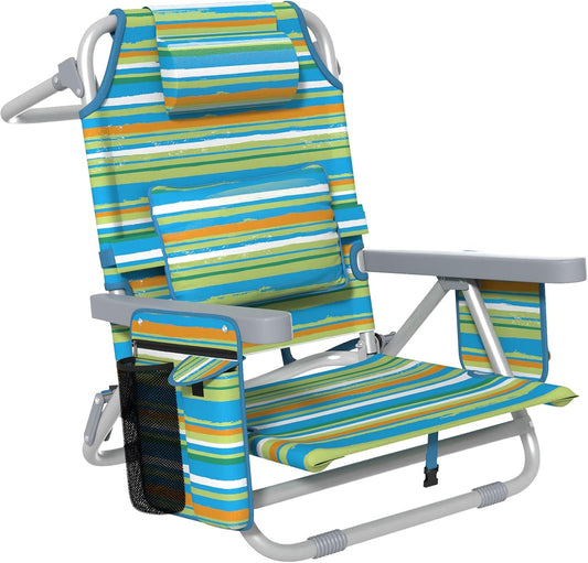 Suteck Backpack Beach Chair Reclining with 5 Adjustable Positions, Built-in Cooler & Backpack Straps - Portable Folding Beach Chairs for Adults, for Camping, Pool, Travel (Ocean Sunset)
