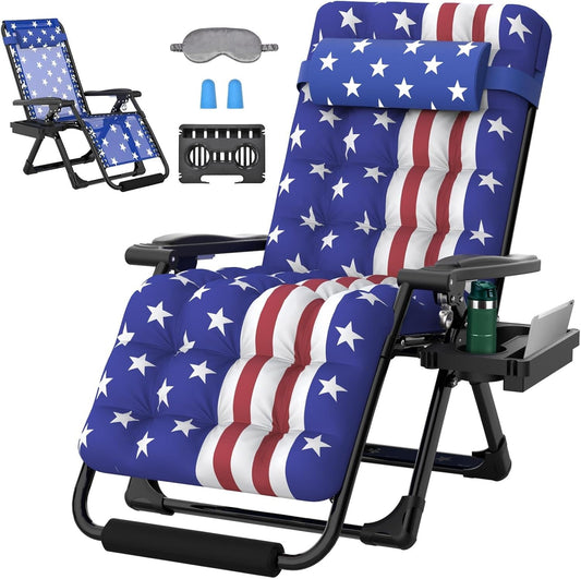 Suteck Zero Gravity Chair, XL 29in Lounge Chair Anti Gravity Chair w/Removable Cushion, Reclining Patio Chairs with Upgraded Lock, Pillow and Footrest, Folding Patio Recliner for Indoor Outdoor