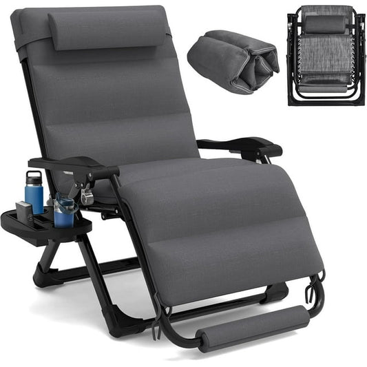 Suteck Oversized Zero Gravity Chairs, XL Anti Gravity Chair, Folding Lounge Recliner, Reclining Patio Chair for Lawn Backyard w/Washable Cushion Cover, Cup Holder, Support 350lbs, Gray