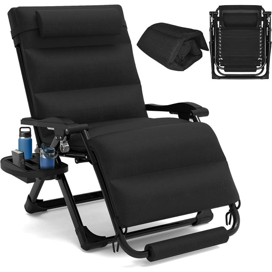 Suteck Oversized Zero Gravity Chairs, XL Anti Gravity Chair, Folding Lounge Recliner, Reclining Patio Chair for Lawn Backyard w/Washable Cushion Cover, Cup Holder, Support 350lbs, Black