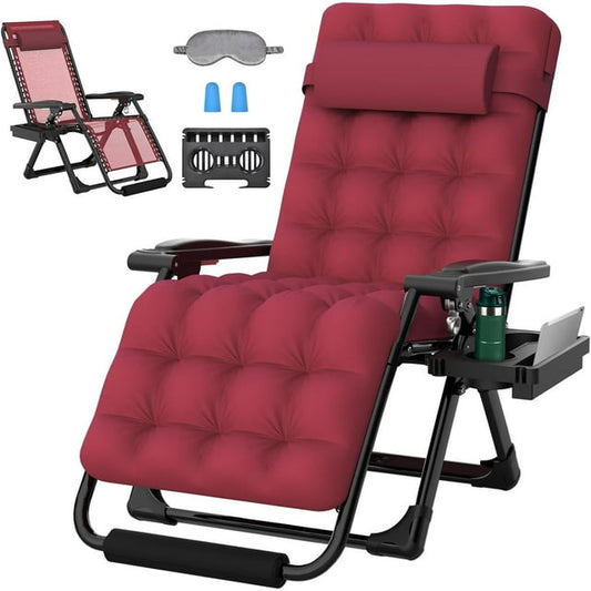 Suteck Zero Gravity Chair, XL 29in Lounge Chair Anti Gravity Chair w/Removable Cushion, Reclining Patio Chairs with Upgraded Lock, Pillow and Footrest, Folding Patio Recliner for Indoor Outdoor