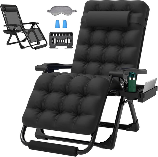 Suteck Oversized Zero Gravity Chair,29In XL Lounge Chair w/Removable Cushion&Headrest, Reclining Camping Chair w/Upgraded Lock and Footrest, Reclining Patio Chairs Recliner for Indoor Outdoor Black