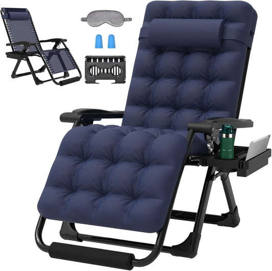 Suteck Oversized Zero Gravity Chair,29In XL Lounge Chair w/Removable Cushion&Headrest, Reclining Camping Chair w/Upgraded Lock and Footrest, Reclining Patio Chairs Recliner for Indoor Outdoor Blue