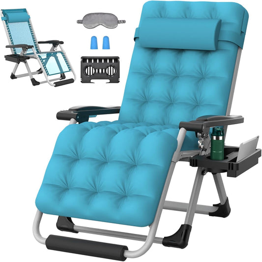 Suteck Zero Gravity Chair, XL 29in Lounge Chair Anti Gravity Chair w/Removable Cushion, Reclining Patio Chairs with Upgraded Lock, Pillow and Footrest, Folding Patio Recliner for Indoor Outdoor
