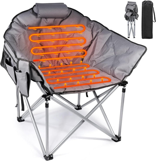 Suteck Oversized Heated Camping Chair, Heated Chairs Outdoor Sports W/3 Heat Levels for Back & Seat, Portable Folding Heated Lawn Chairs for Patio Outdoor Travel, (Battery NOT Included)Gray