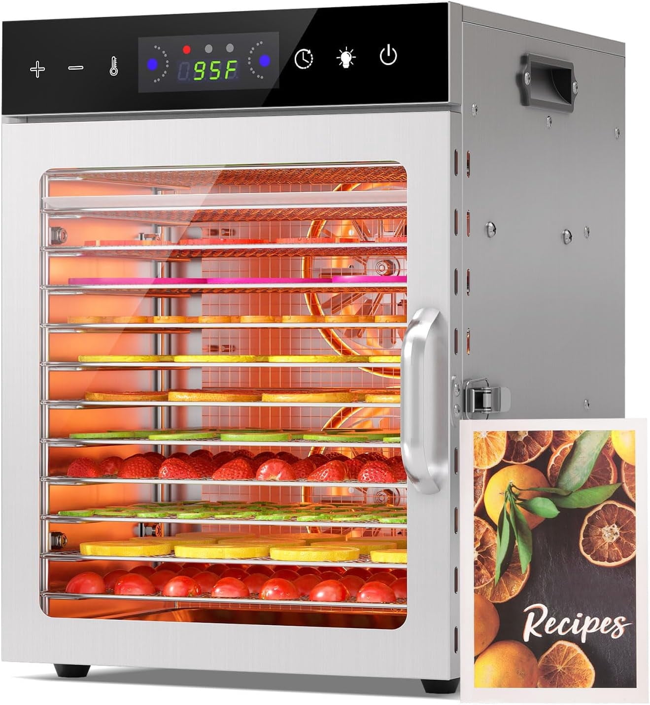 PNKKODW 800w Food Dehydrator Machine with 12 Stainless Steel Trays, Digital Timer & Adjustable Temp Control, Overheat Protection, Food Dryer for Jerky, Herbs, Fruits