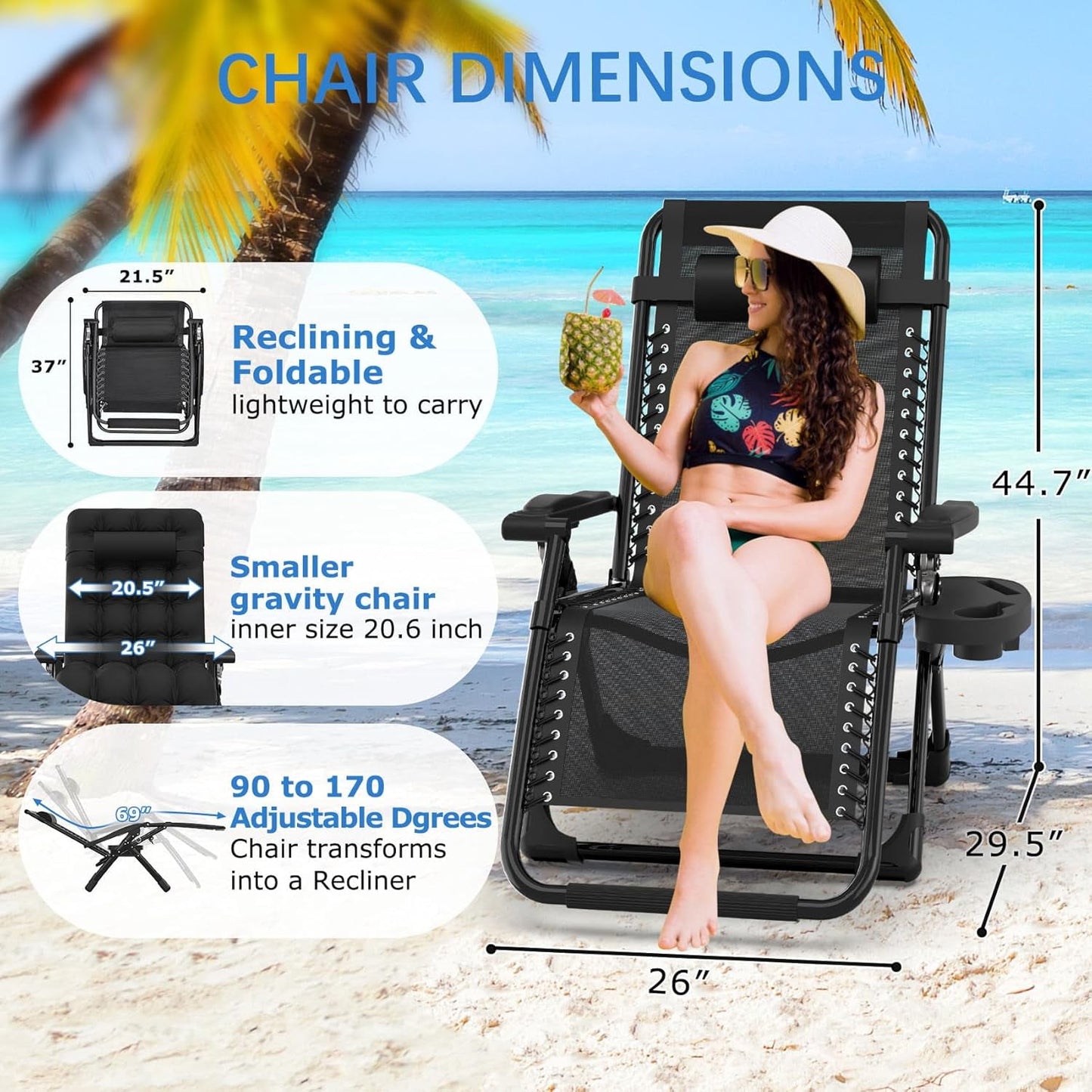 Suteck 26" Zero Gravity Recliner Chair, Black