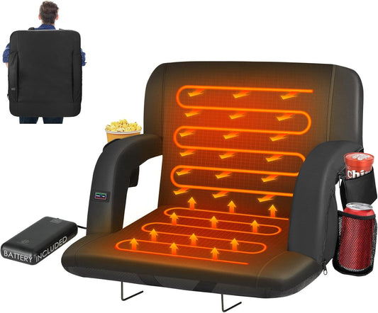 PNKKODW 23" Dual-Sided Heated Stadium Seats for Bleachers with Back Support, 3 Levels Heating Stadium Bleachers Seat with Backrest, Portable Stadium Chair (20000mAh Power Bank)