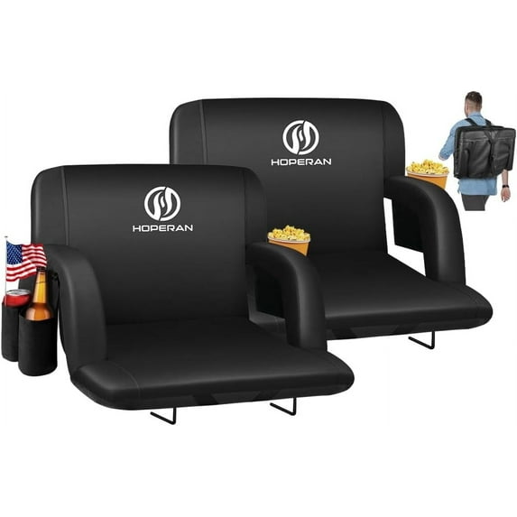 PNKKODW 23" 2PCS Stadium Seats for Bleachers with Back Support, Half-fold Portable Bleacher Chairs with Back and Cushion, 600D Waterproof Reclining Extra Wide Bleacher Seat for Outdoor Sports