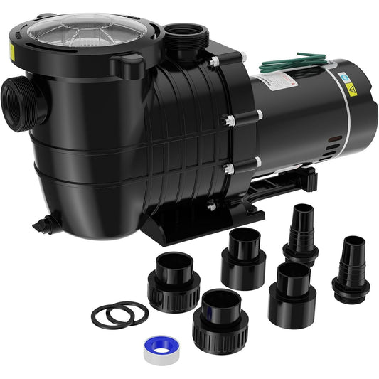 Suteck Pool Pump Above Ground/Inground, 1.5 HP 6600GPH Powerful Selfpriming Pool Pumps for 15,000-31,000 Gallons Pools, Dual Voltage Swimming Pool Pump with Strainer Basket & Drain Plug