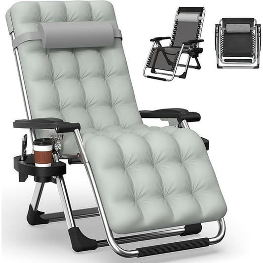 Suteck Zero Gravity Chair w/Removable Cushion & Cup Holder, Adjustable Lawn Recliner, 440lbs Capacity Gray