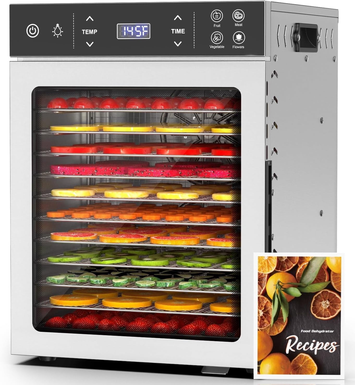 PNKKODW 800W Food Dehydrator,12 Trays Stainless Steel Electric Dehydrator Machine with Temperature Control,Adjustable Timer,Digital Food Dryer for Herb,Dog Treats,Meats & Veggies