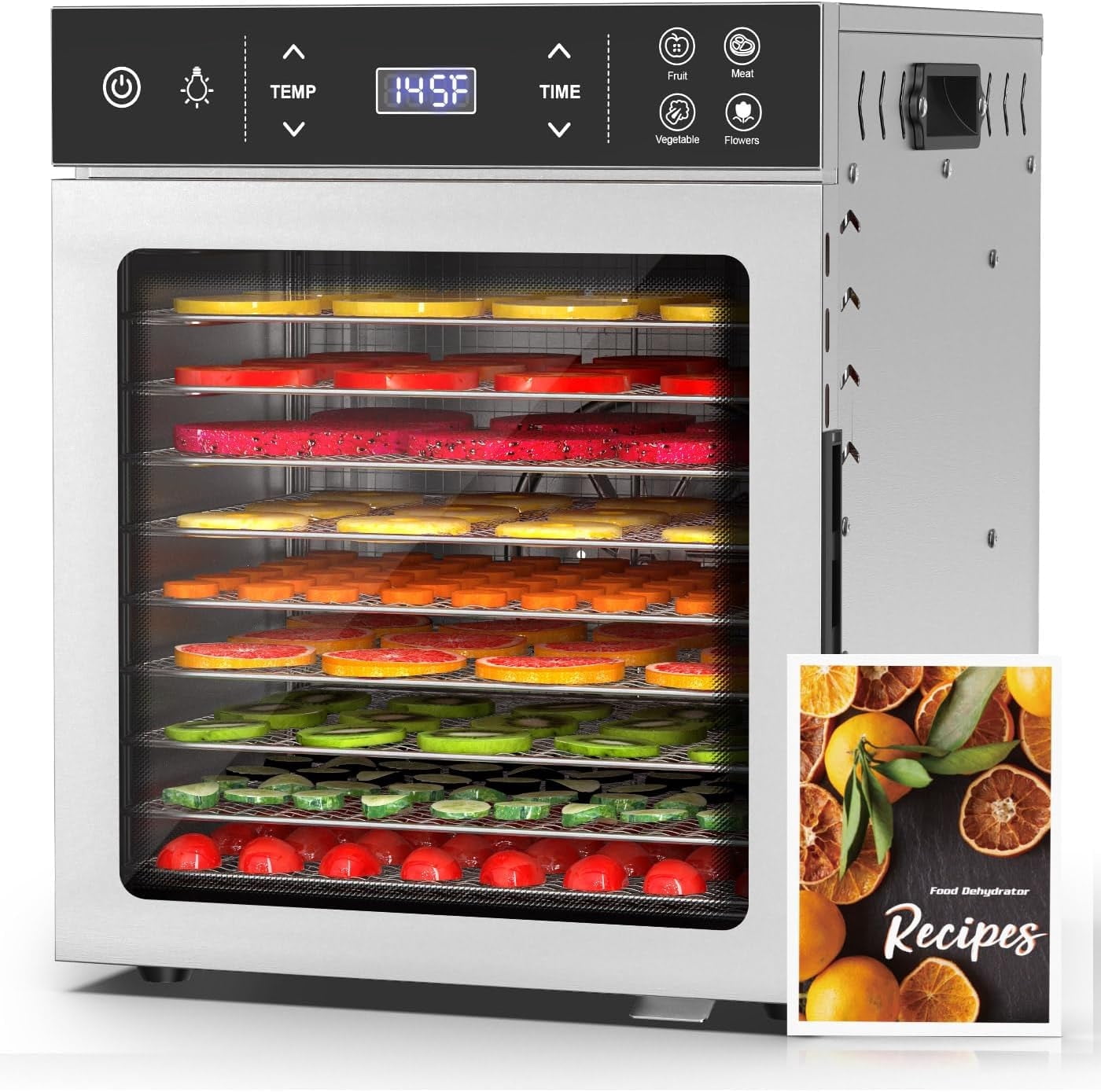 PNKKODW 400W Food Dehydrator,10 Trays Stainless Steel Electric Dehydrator Machine with Temperature Control,Adjustable Timer,Digital Food Dryer for Herb,Dog Treats,Meats & Veggies